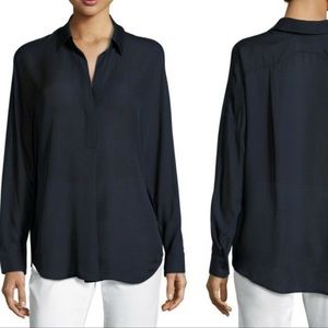 Vince silk blouse tunic top w/dolman sleeves & split neck style.